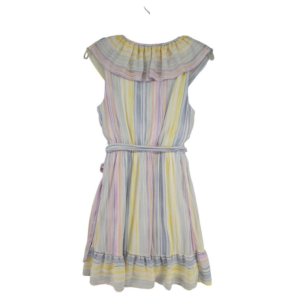 Lauren Conrad Small Pastel Striped Ruffle Faux Wrap Dress Sleeveless Mini V-Neck - Picture 3 of 9